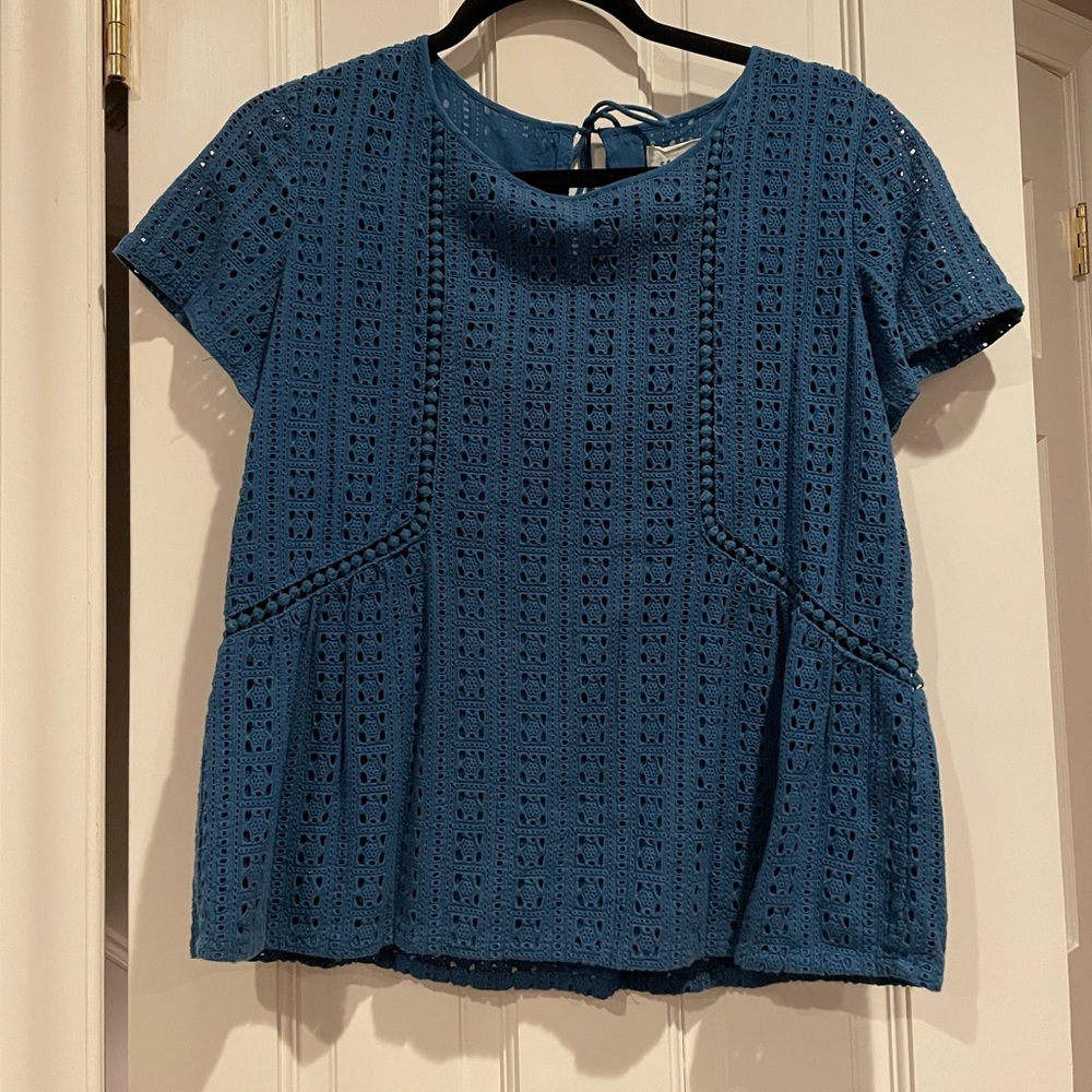 Sezane - Blue embroidered peplum top (size 38 fits 6)